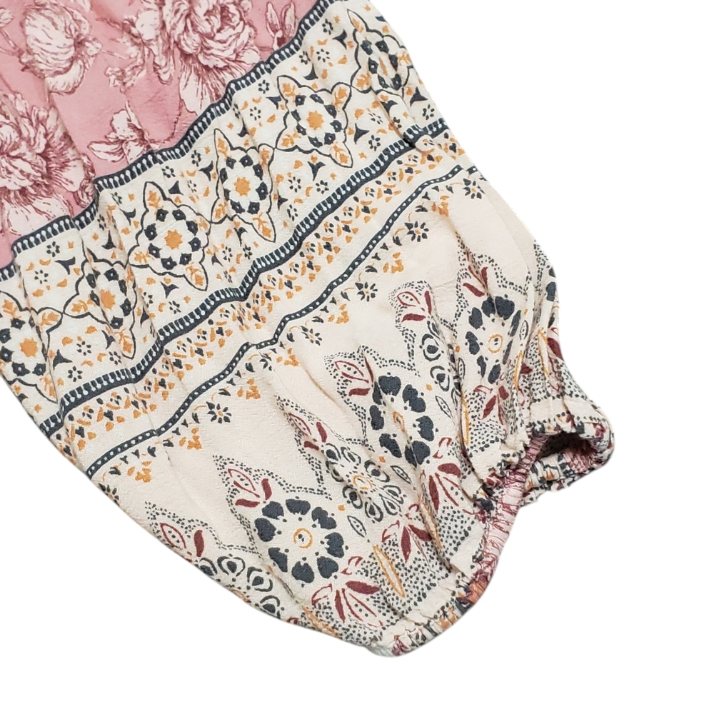 SOLD-American Eagle Pink Patchwork Peasant Top Boho Embroidered Tassel Flare M - Picture 13 of 16
